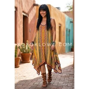 Flying Tomato Yellow Handkerchief Hem Midi Dress |  Boho Sleeveless